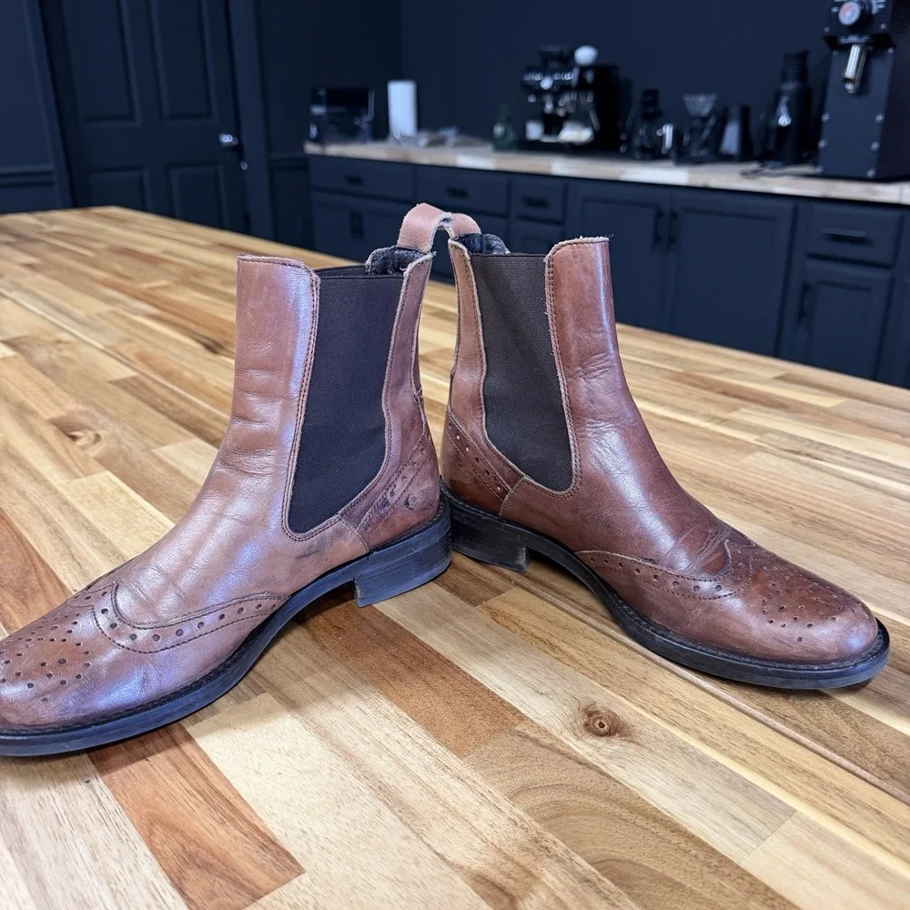 Lavorazione Artigiana Womens Slip On Chelsea Boots Wingtip Brown Leather Sz 36/6